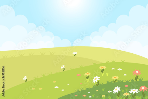 spring landscape background illustration in flat design style