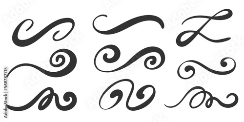 Swashes swoops and swishes calligraphy signs. Underlines hand drawn strokes. Vector symbols set.