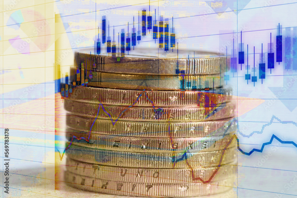 Wirtschaft, Börse und eine Euro Münze Wirtschaft, Börse und eine Euro Münze