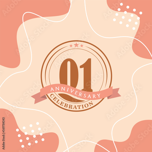 01st anniversary celebration logo vector design with brown color background and brown color later abstract design
