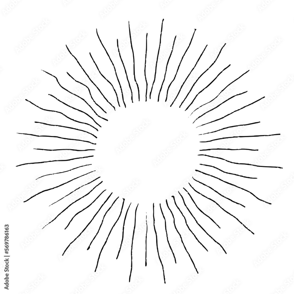 Fototapeta premium Sunburst doodle line art. Sunburst explosion of rays, sunbeam sunburst icon with circle explosion. Royalty high-quality free stock photo Retro sketch radial rays isolated on white background