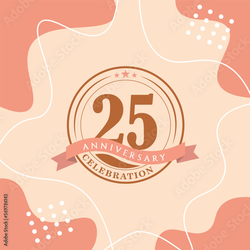 25th anniversary celebration logo vector design with brown color background and brown color later abstract design
