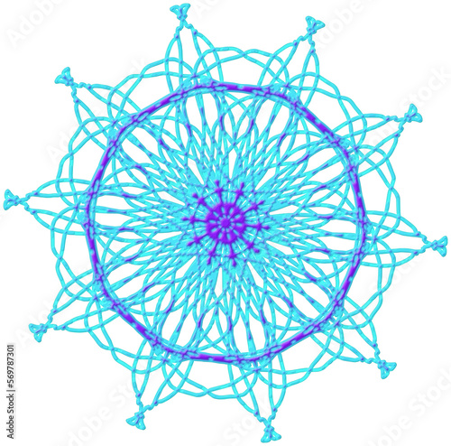 Volumetric mandala of the throat chakra (Vishuddha) with metallic reflections. Isolated on transparent. png format.