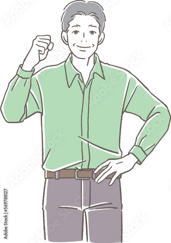 ガッツポーズをするシニアの男性