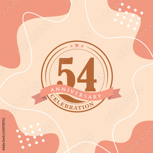 54th anniversary celebration logo vector design with brown color background and brown color later abstract design

