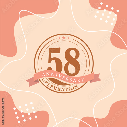 58th anniversary celebration logo vector design with brown color background and brown color later abstract design
