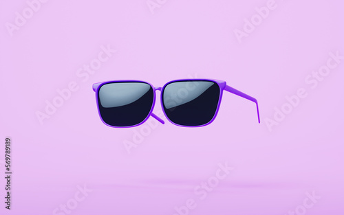 Sun glasses isolated on purple background, 3d rendering.