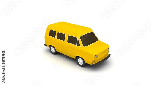 yellow delivery van isolated in white background. 3d rendering