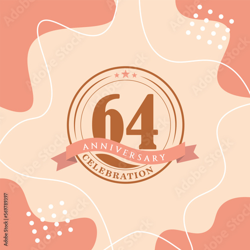 64th anniversary celebration logo vector design with brown color background and brown color later abstract design
