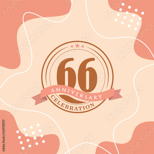 66th anniversary celebration logo vector design with brown color background and brown color later abstract design
