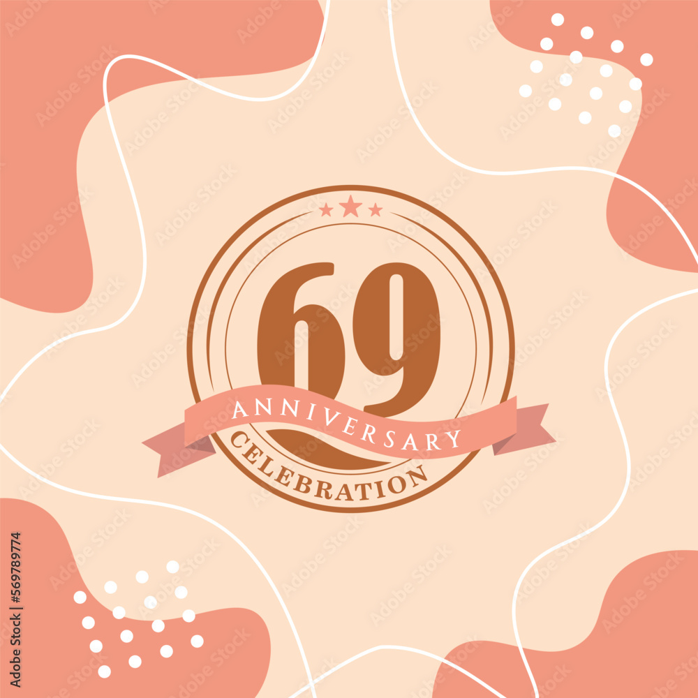 69th anniversary celebration logo vector design with brown color background and brown color later abstract design
