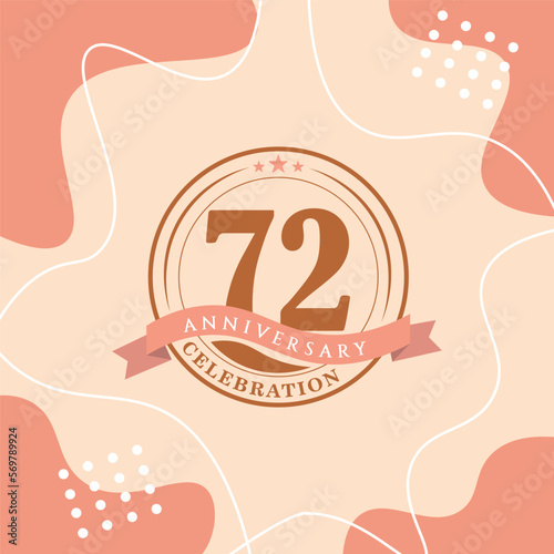 72nd anniversary celebration logo vector design with brown color background and brown color later abstract design
