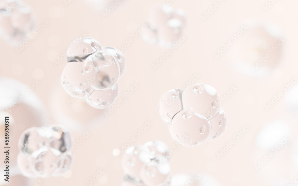 Transparent cell with biotechnology and cosmetic concept, 3d rendering. Transparent cell with biotechnology and cosmetic concept, 3d rendering.