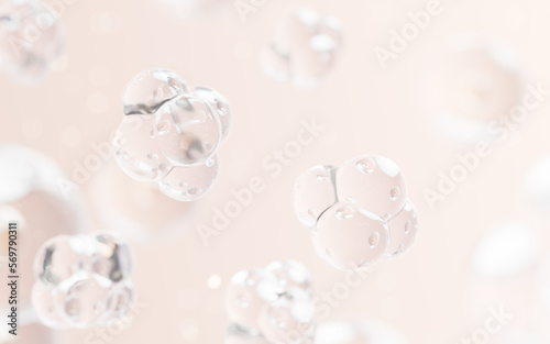 Transparent cell with biotechnology and cosmetic concept, 3d rendering.