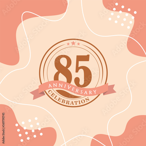 85th anniversary celebration logo vector design with brown color background and brown color later abstract design
