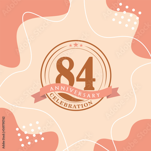 84th anniversary celebration logo vector design with brown color background and brown color later abstract design
