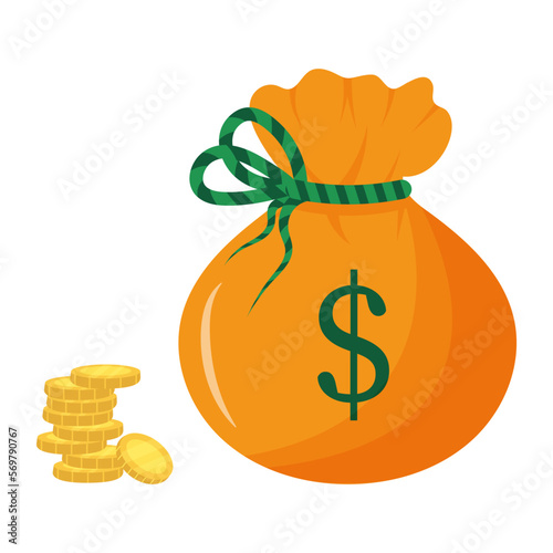 Money bag and coins. Patricks Day holiday. Symbol of abundance and wealth. photo