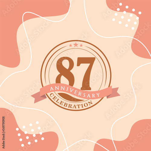 87th anniversary celebration logo vector design with brown color background and brown color later abstract design
