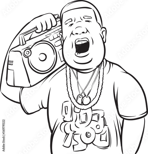 whiteboard drawing black man with boombox on shoulder - PNG image with transparent background