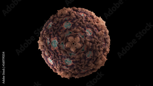 Enterovirus D68 crystal structure complex, human virus. Medical illustration. Possibly plays a role in causing acute flaccid myelitis AFM. Black background isolated EV-D68. photo