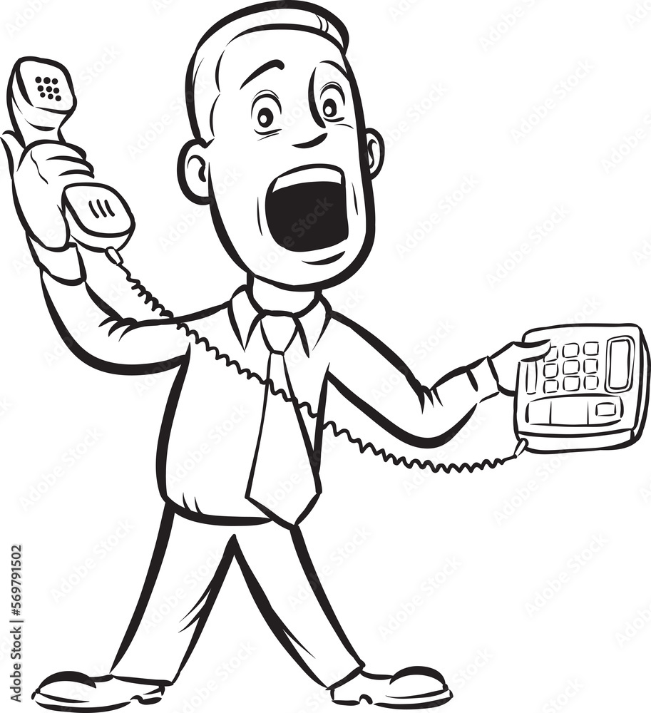 whiteboard drawing businessman answering telephone - PNG image with transparent background
