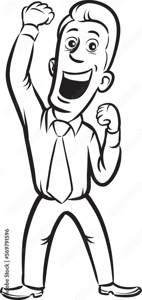 whiteboard drawing businessman cheering - PNG image with transparent background