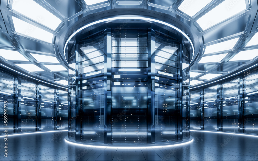 Sever racks and data center, big data and cloud computing concept, 3d ...