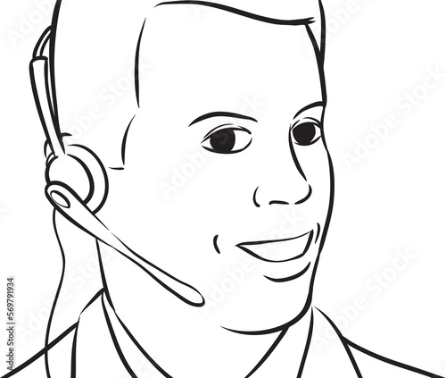 whiteboard drawing businessman with headset talking - PNG image with transparent background