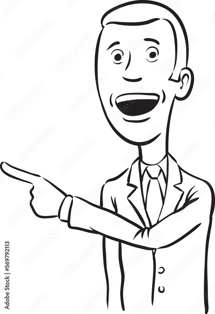 whiteboard drawing caricature businessman pointing and speaking - PNG image with transparent background