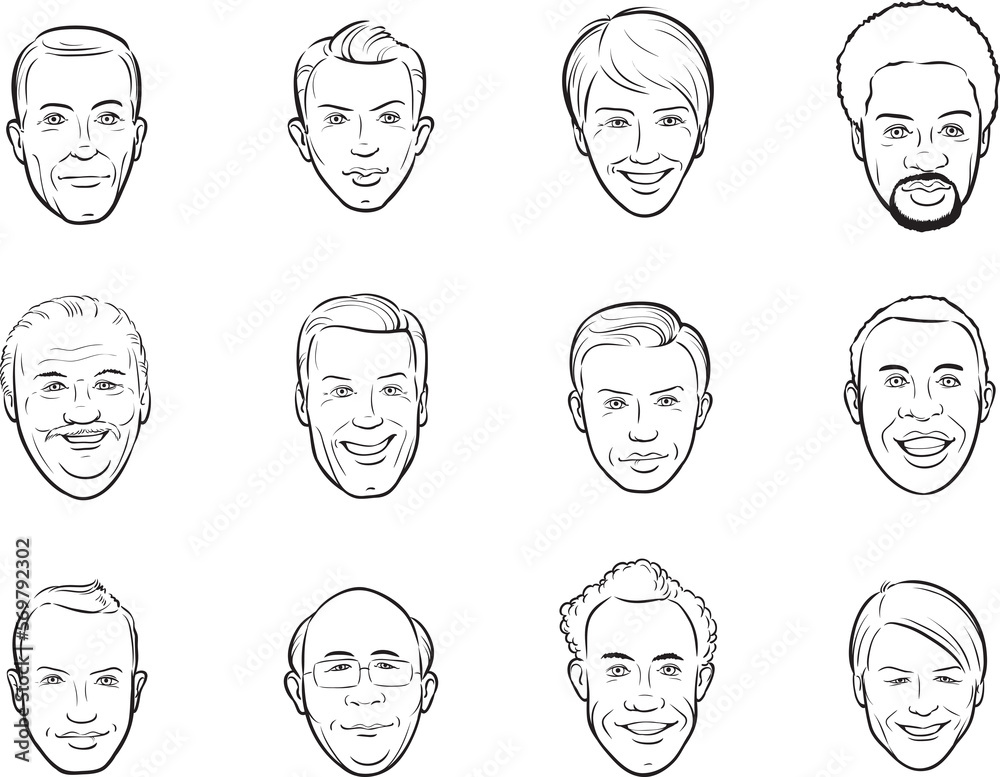whiteboard drawing cartoon avatar smiling men faces - PNG image with transparent background whiteboard drawing cartoon avatar smiling men faces - PNG image with transparent background
