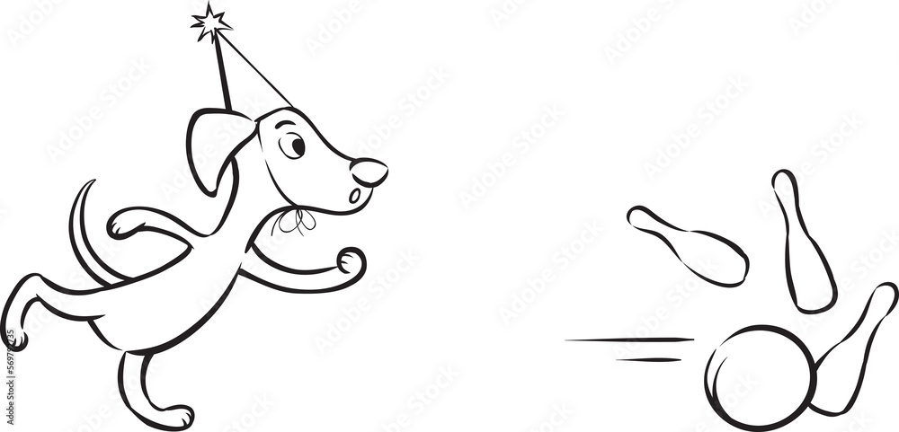 Fototapeta premium whiteboard drawing cartoon dog playing bowling - PNG image with transparent background