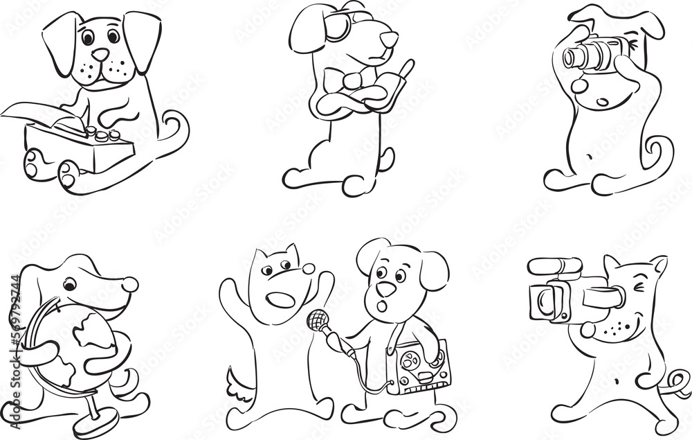 whiteboard drawing cartoon dogs characters - PNG image with transparent background