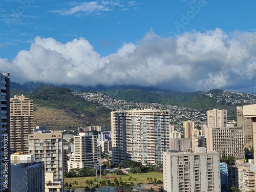 Downtown Honolulu and the Waianae Range in Oahu, Hawaii