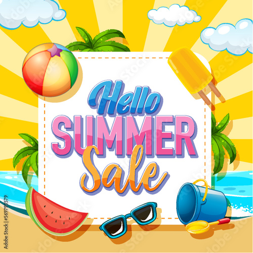 Hello summer sale banner template