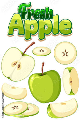 Set of green apple fruit