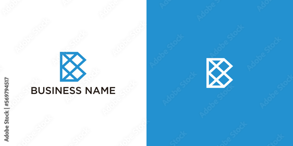 Abstract geometric letter B logo design on white and blue backgrounds. Abstract geometric letter B logo design on white and blue backgrounds.
