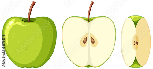 Set of green apple fruit