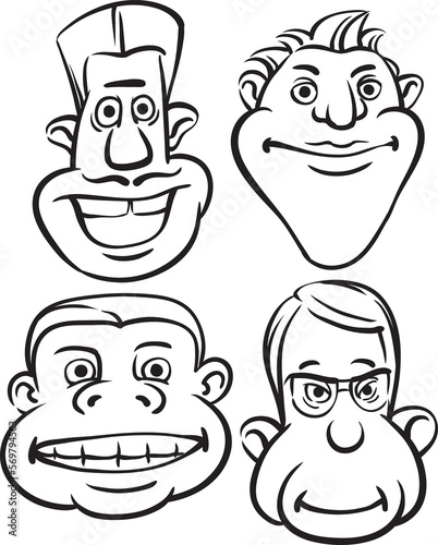 whiteboard drawing eccentric people heads - PNG image with transparent background
