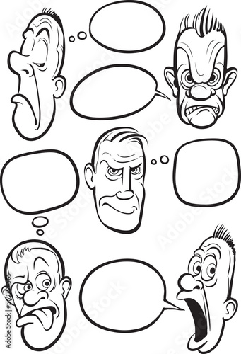 whiteboard drawing emotion faces with speech balloons vector collection - PNG image with transparent background