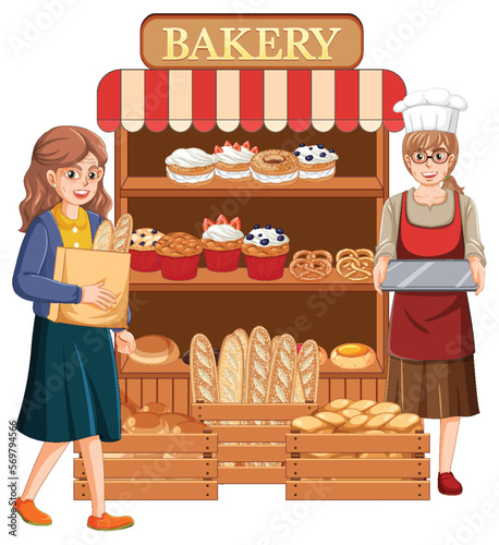Bakery showcase with bread and pastry products