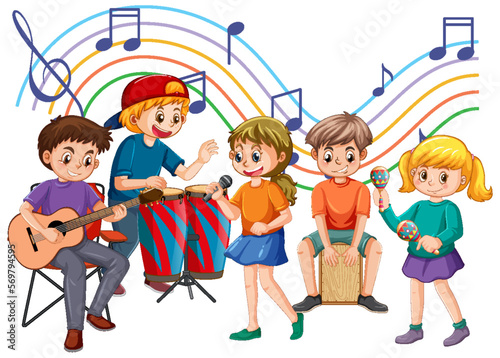 Happy kids playing musical instruments