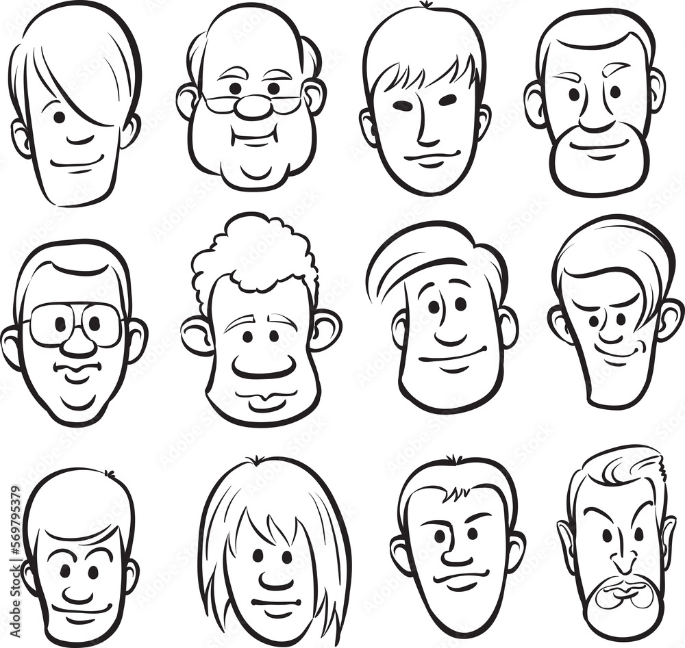 Whiteboard Drawing Men Faces Cartoon Heads - Png Image With Transparent 