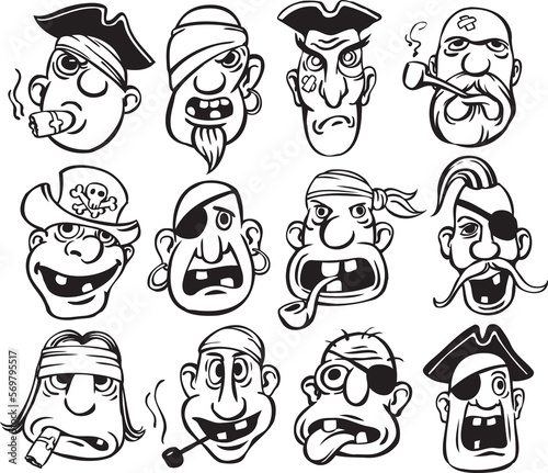 Canvastavla whiteboard drawing pirate faces collection - PNG image with transparent backgrou