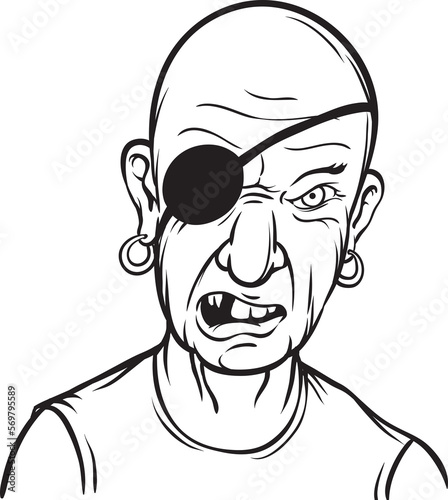 Photo whiteboard drawing portrait of furious pirate - PNG image with transparent backg