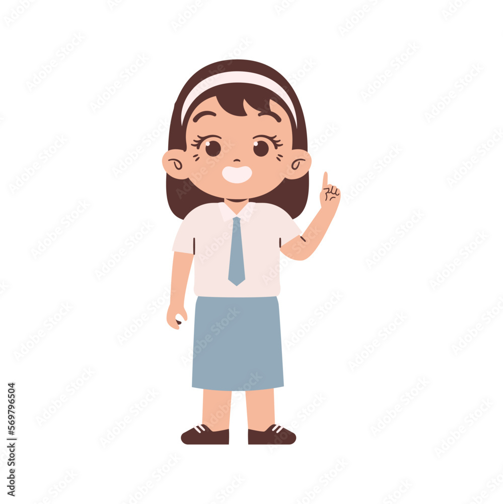 Indonesian high school student with Pointing finger. Education concept illustration