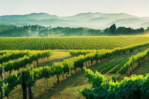 Wallpaper of vineyard rows landscape. Generative ai