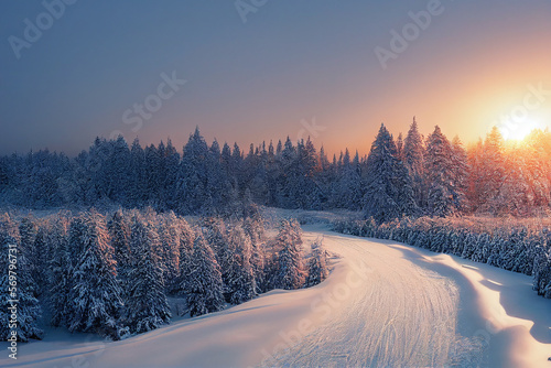 Wallpaper of a snowy winter landscape. Generative ai