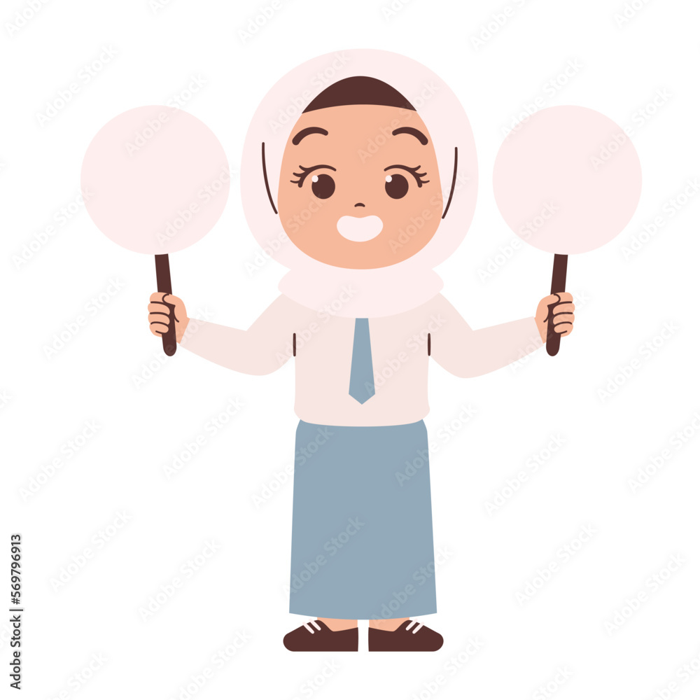 Indonesian high school student holding empty banner. Education concept illustration Indonesian high school student holding empty banner. Education concept illustration