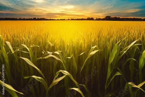 Wallpaper of wide corn field landscape. Generative ai