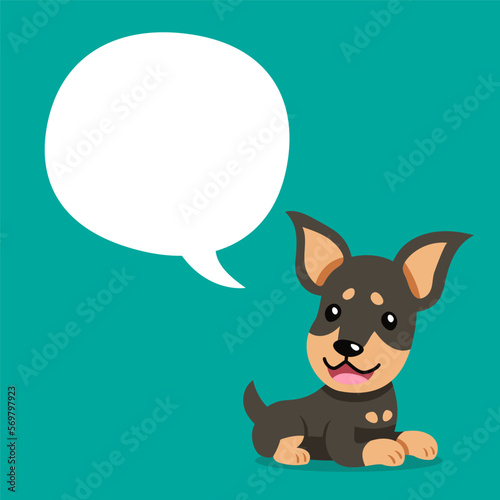 Cartoon character doberman dog with speech bubble for design.